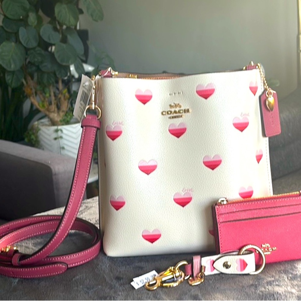 Coach White and Pink Heart Molly Crossbody Bag